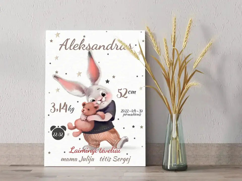Personalizuota Berniuko Gimimo Metrikų Iliustracija ant drobės  Drobe -  dovanokis.lt