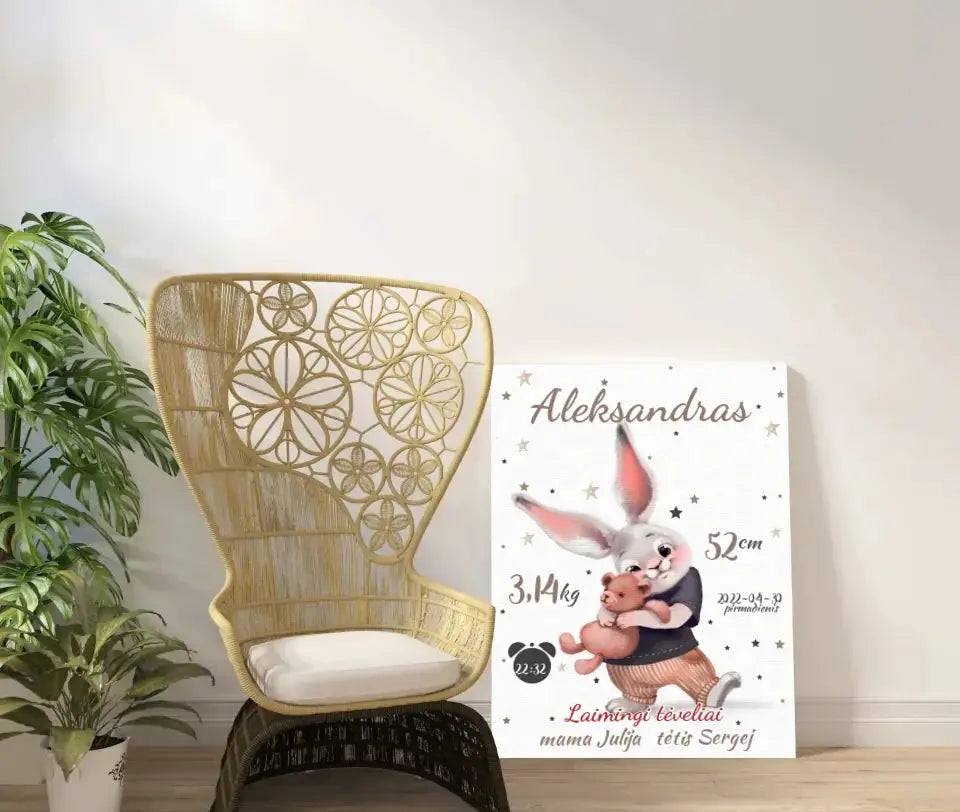 Personalizuota Berniuko Gimimo Metrikų Iliustracija ant drobės  Drobe -  dovanokis.lt