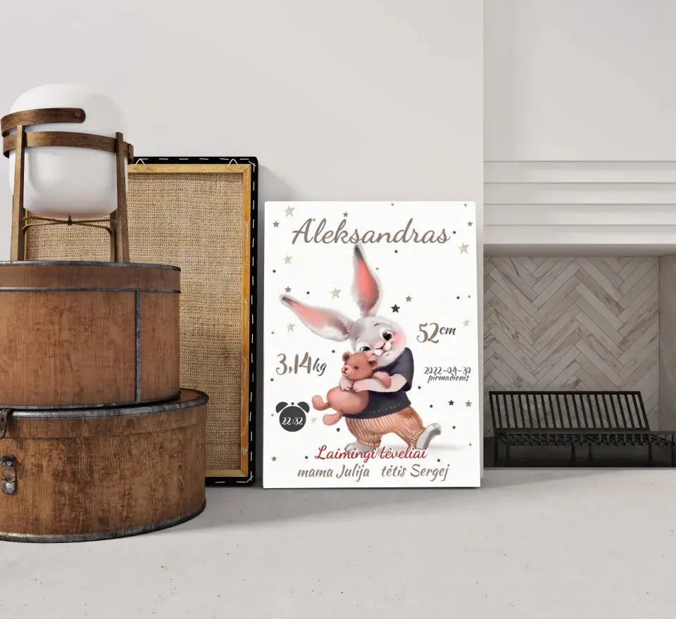 Personalizuota Berniuko Gimimo Metrikų Iliustracija ant drobės  Drobe -  dovanokis.lt