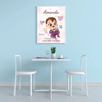 Personalizuota Mergaitės Gimimo Metrikų Iliustracija, plakatas su rėmeliu  Posteris(Plakatas) -  dovanokis.lt