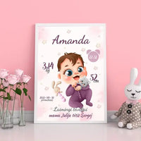 Personalizuota Mergaitės Gimimo Metrikų Iliustracija, plakatas su rėmeliu  Posteris(Plakatas) -  dovanokis.lt