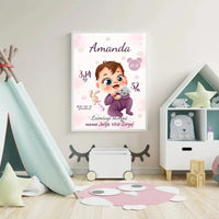 Personalizuota Mergaitės Gimimo Metrikų Iliustracija, plakatas su rėmeliu  Posteris(Plakatas) -  dovanokis.lt