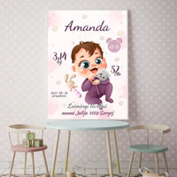 Personalizuota Mergaitės Gimimo Metrikų Iliustracija, plakatas su rėmeliu  Posteris(Plakatas) -  dovanokis.lt