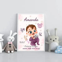 Personalizuota Mergaitės Gimimo Metrikų Iliustracija, plakatas su rėmeliu  Posteris(Plakatas) -  dovanokis.lt