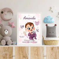 Personalizuota Mergaitės Gimimo Metrikų Iliustracija, plakatas su rėmeliu  Posteris(Plakatas) -  dovanokis.lt