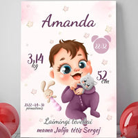 Personalizuota Mergaitės Gimimo Metrikų Iliustracija ant drobės  Drobe -  dovanokis.lt