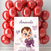 Personalizuota Mergaitės Gimimo Metrikų Iliustracija ant drobės  Drobe -  dovanokis.lt