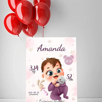 Personalizuota Mergaitės Gimimo Metrikų Iliustracija ant drobės  Drobe -  dovanokis.lt