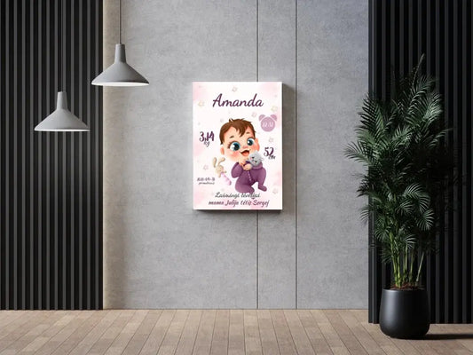 Personalizuota Mergaitės Gimimo Metrikų Iliustracija ant drobės  Drobe -  dovanokis.lt