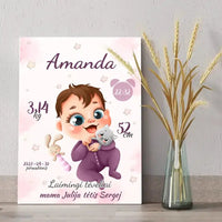 Personalizuota Mergaitės Gimimo Metrikų Iliustracija ant drobės  Drobe -  dovanokis.lt