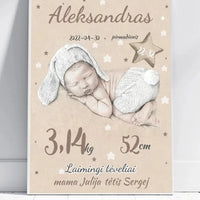 Personalizuota Vaiko Gimimo Metrikų Iliustracija, plakatas su rėmeliu  Posteris(Plakatas) -  dovanokis.lt