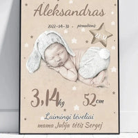 Personalizuota Vaiko Gimimo Metrikų Iliustracija, plakatas su rėmeliu  Posteris(Plakatas) -  dovanokis.lt