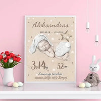 Personalizuota Vaiko Gimimo Metrikų Iliustracija, plakatas su rėmeliu  Posteris(Plakatas) -  dovanokis.lt