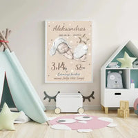 Personalizuota Vaiko Gimimo Metrikų Iliustracija, plakatas su rėmeliu  Posteris(Plakatas) -  dovanokis.lt