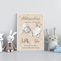 Personalizuota Vaiko Gimimo Metrikų Iliustracija, plakatas su rėmeliu  Posteris(Plakatas) -  dovanokis.lt