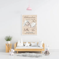 Personalizuota Vaiko Gimimo Metrikų Iliustracija, plakatas su rėmeliu  Posteris(Plakatas) -  dovanokis.lt