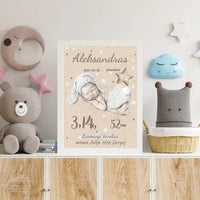 Personalizuota Vaiko Gimimo Metrikų Iliustracija, plakatas su rėmeliu  Posteris(Plakatas) -  dovanokis.lt
