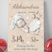 Personalizuota Vaiko Gimimo Metrikų Iliustracija ant drobės  Drobe -  dovanokis.lt