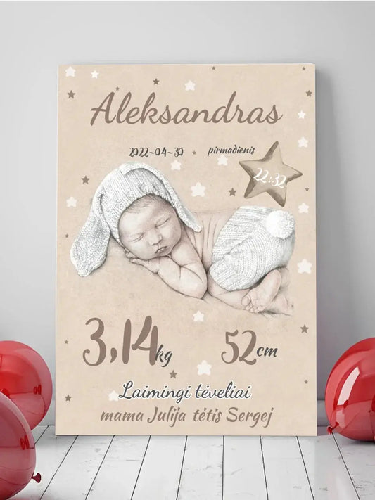 Personalizuota Vaiko Gimimo Metrikų Iliustracija ant drobės  Drobe -  dovanokis.lt