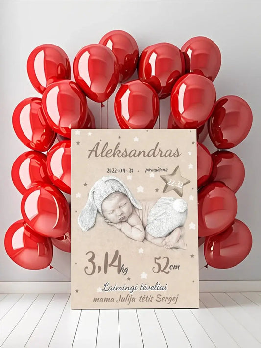 Personalizuota Vaiko Gimimo Metrikų Iliustracija ant drobės  Drobe -  dovanokis.lt