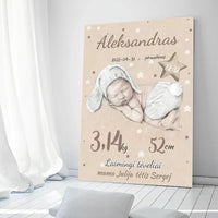 Personalizuota Vaiko Gimimo Metrikų Iliustracija ant drobės  Drobe -  dovanokis.lt