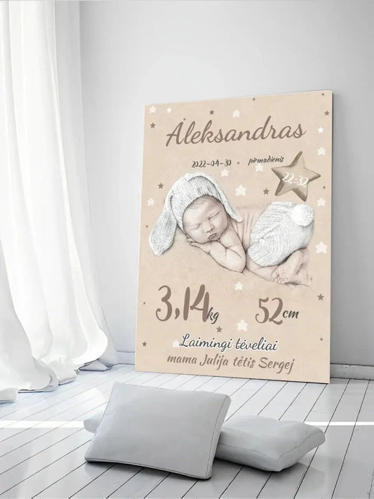 Personalizuota Vaiko Gimimo Metrikų Iliustracija ant drobės  Drobe -  dovanokis.lt