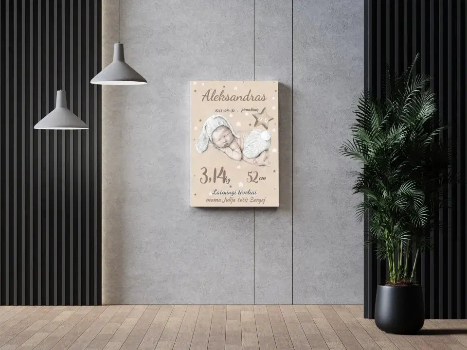 Personalizuota Vaiko Gimimo Metrikų Iliustracija ant drobės  Drobe -  dovanokis.lt