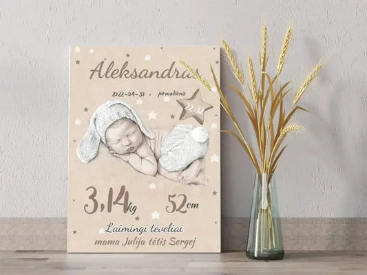 Personalizuota Vaiko Gimimo Metrikų Iliustracija ant drobės  Drobe -  dovanokis.lt