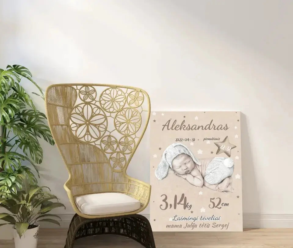 Personalizuota Vaiko Gimimo Metrikų Iliustracija ant drobės  Drobe -  dovanokis.lt
