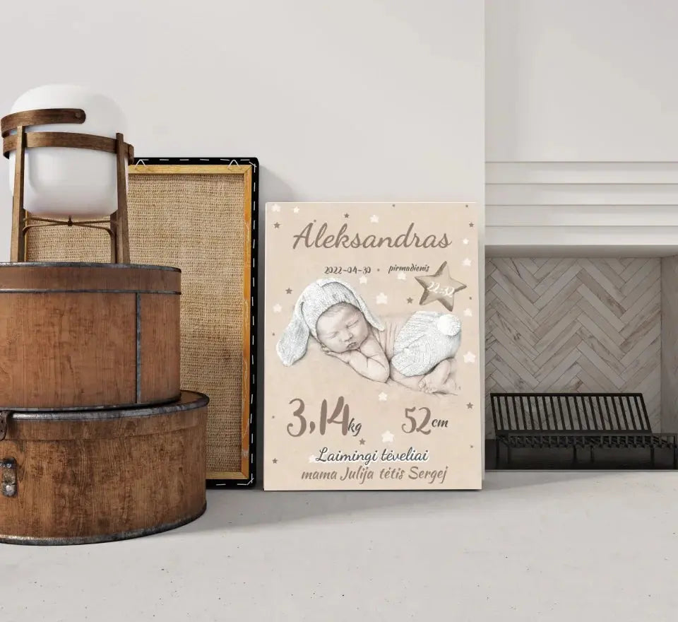 Personalizuota Vaiko Gimimo Metrikų Iliustracija ant drobės  Drobe -  dovanokis.lt