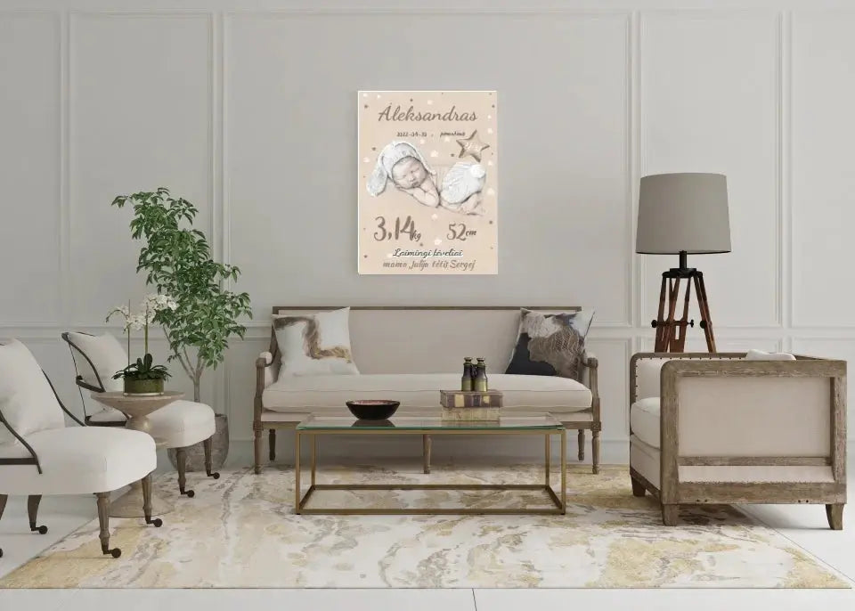 Personalizuota Vaiko Gimimo Metrikų Iliustracija ant drobės  Drobe -  dovanokis.lt
