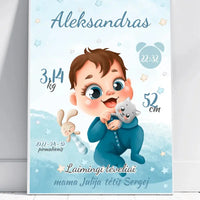 Personalizuota Berniuko Gimimo Metrikų Iliustracija, plakatas su rėmeliu  Posteris(Plakatas) -  dovanokis.lt