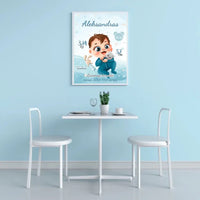 Personalizuota Berniuko Gimimo Metrikų Iliustracija, plakatas su rėmeliu  Posteris(Plakatas) -  dovanokis.lt