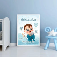 Personalizuota Berniuko Gimimo Metrikų Iliustracija, plakatas su rėmeliu  Posteris(Plakatas) -  dovanokis.lt