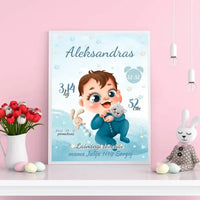Personalizuota Berniuko Gimimo Metrikų Iliustracija, plakatas su rėmeliu  Posteris(Plakatas) -  dovanokis.lt