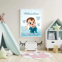 Personalizuota Berniuko Gimimo Metrikų Iliustracija, plakatas su rėmeliu  Posteris(Plakatas) -  dovanokis.lt