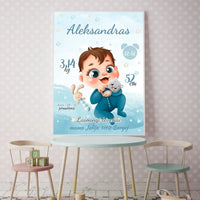 Personalizuota Berniuko Gimimo Metrikų Iliustracija, plakatas su rėmeliu  Posteris(Plakatas) -  dovanokis.lt