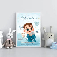 Personalizuota Berniuko Gimimo Metrikų Iliustracija, plakatas su rėmeliu  Posteris(Plakatas) -  dovanokis.lt