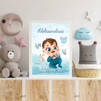 Personalizuota Berniuko Gimimo Metrikų Iliustracija, plakatas su rėmeliu  Posteris(Plakatas) -  dovanokis.lt