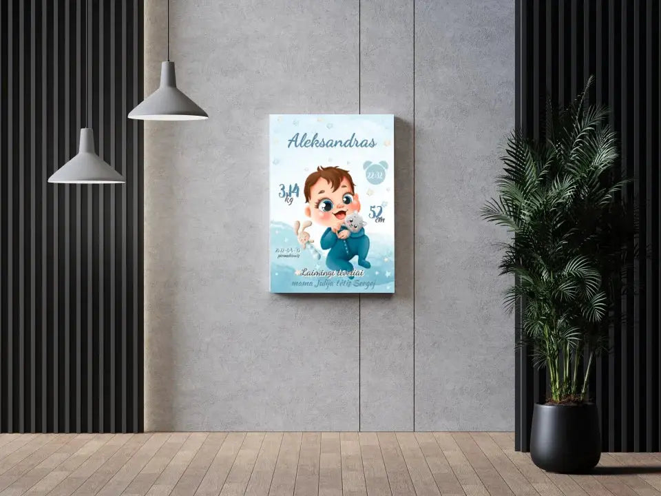 Personalizuota Berniuko Gimimo Metrikų Iliustracija ant drobės  Drobe -  dovanokis.lt