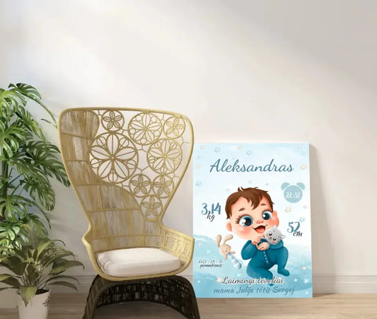 Personalizuota Berniuko Gimimo Metrikų Iliustracija ant drobės  Drobe -  dovanokis.lt