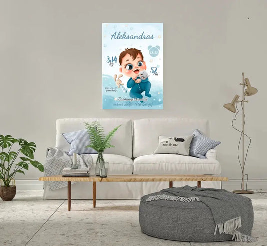 Personalizuota Berniuko Gimimo Metrikų Iliustracija ant drobės  Drobe -  dovanokis.lt