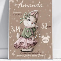 Personalizuota Mergaitės Gimimo Metrikų Iliustracija, plakatas su rėmeliu  Posteris(Plakatas) -  dovanokis.lt