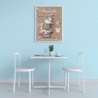 Personalizuota Mergaitės Gimimo Metrikų Iliustracija, plakatas su rėmeliu  Posteris(Plakatas) -  dovanokis.lt