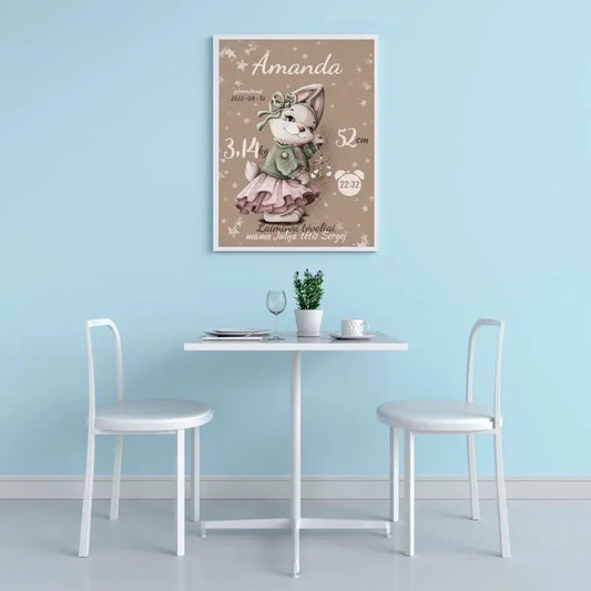 Personalizuota Mergaitės Gimimo Metrikų Iliustracija, plakatas su rėmeliu  Posteris(Plakatas) -  dovanokis.lt