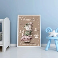 Personalizuota Mergaitės Gimimo Metrikų Iliustracija, plakatas su rėmeliu  Posteris(Plakatas) -  dovanokis.lt