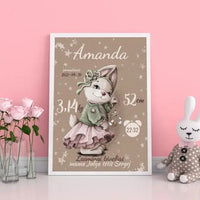 Personalizuota Mergaitės Gimimo Metrikų Iliustracija, plakatas su rėmeliu  Posteris(Plakatas) -  dovanokis.lt