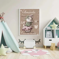 Personalizuota Mergaitės Gimimo Metrikų Iliustracija, plakatas su rėmeliu  Posteris(Plakatas) -  dovanokis.lt