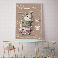 Personalizuota Mergaitės Gimimo Metrikų Iliustracija, plakatas su rėmeliu  Posteris(Plakatas) -  dovanokis.lt