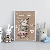 Personalizuota Mergaitės Gimimo Metrikų Iliustracija, plakatas su rėmeliu  Posteris(Plakatas) -  dovanokis.lt